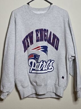 Russell Athletic White Sweatshirt with Blue and Red Logo
